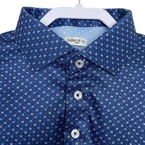 Collars & Co Polo Shirt Mens L Blue Los Cabos Star Golf Preppy Dress Collar NEW
